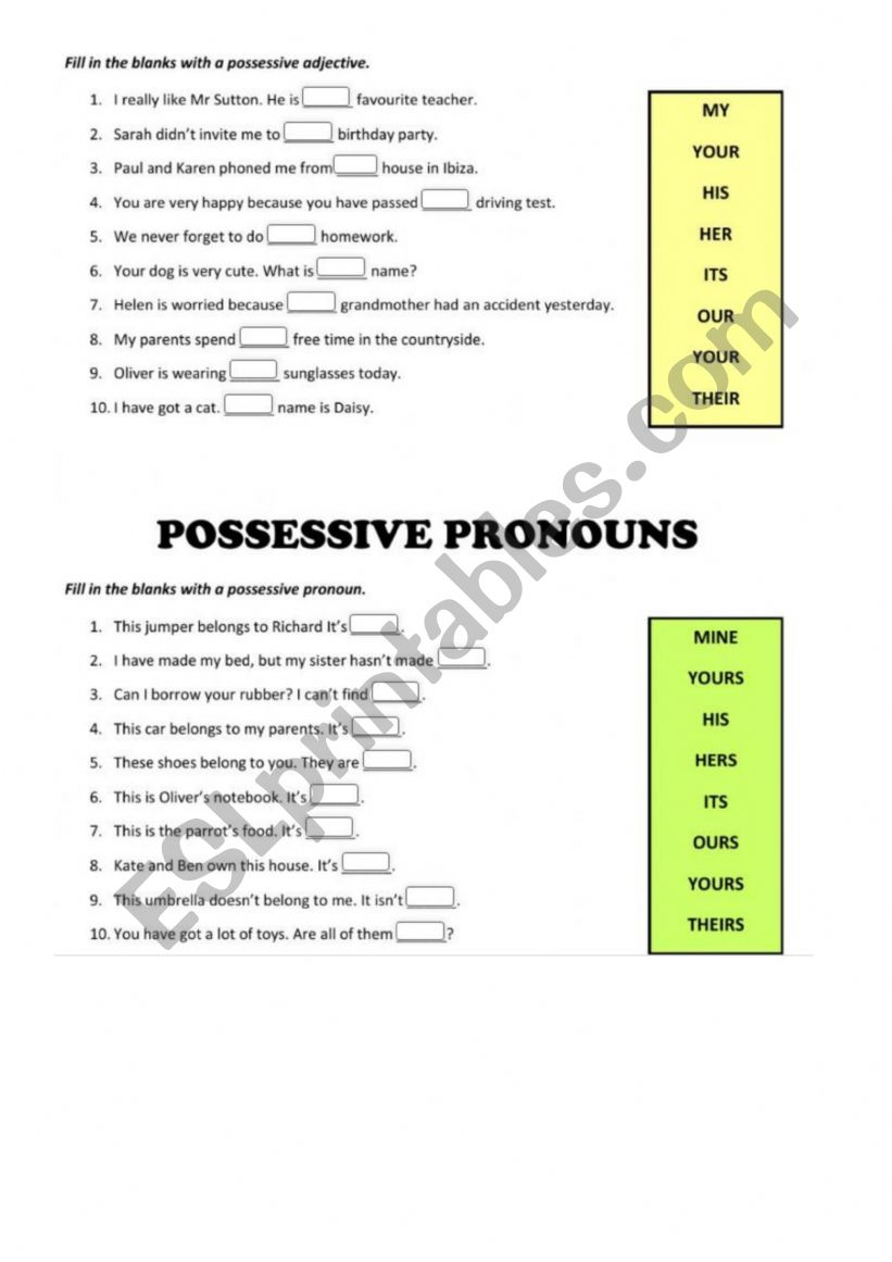 possessives worksheet