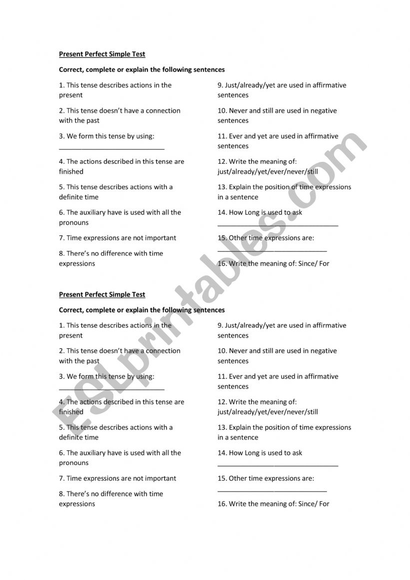 Present Perfect Simple Grammar