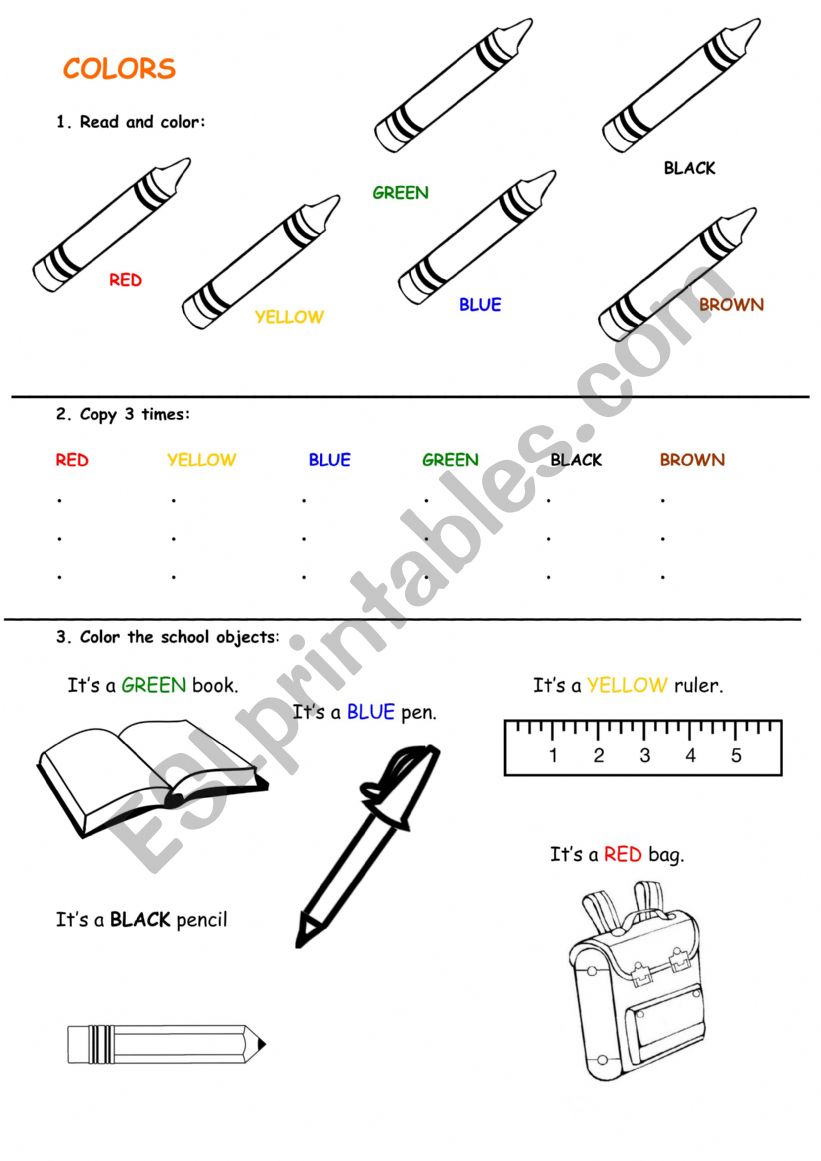 School objects worksheet