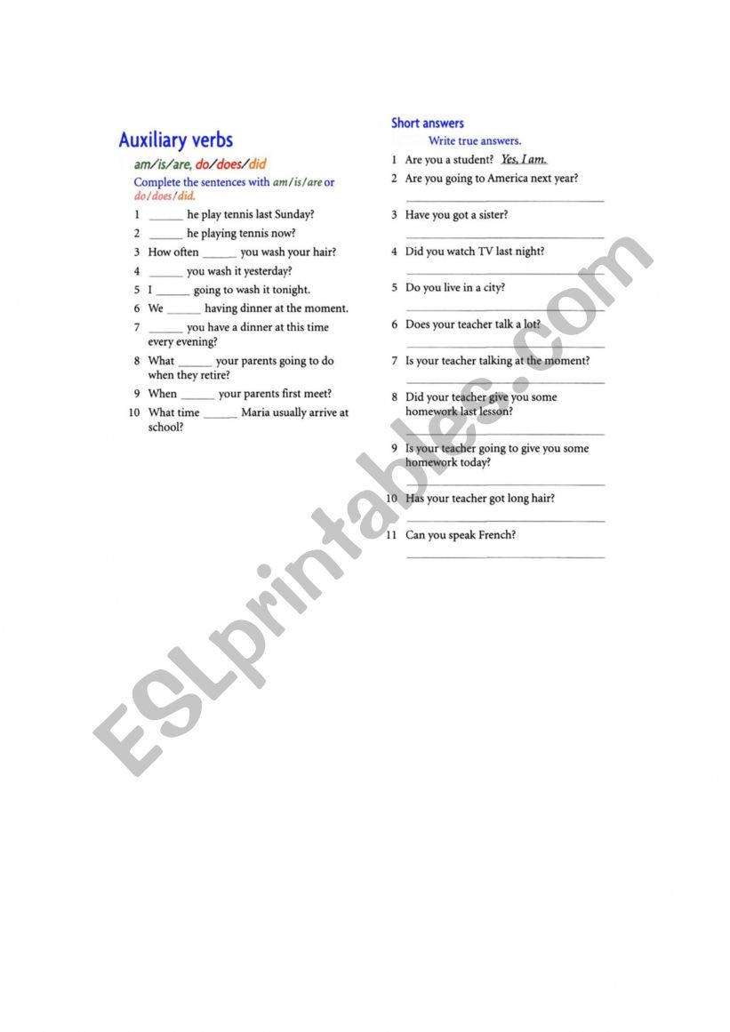 Be Do Activities worksheet