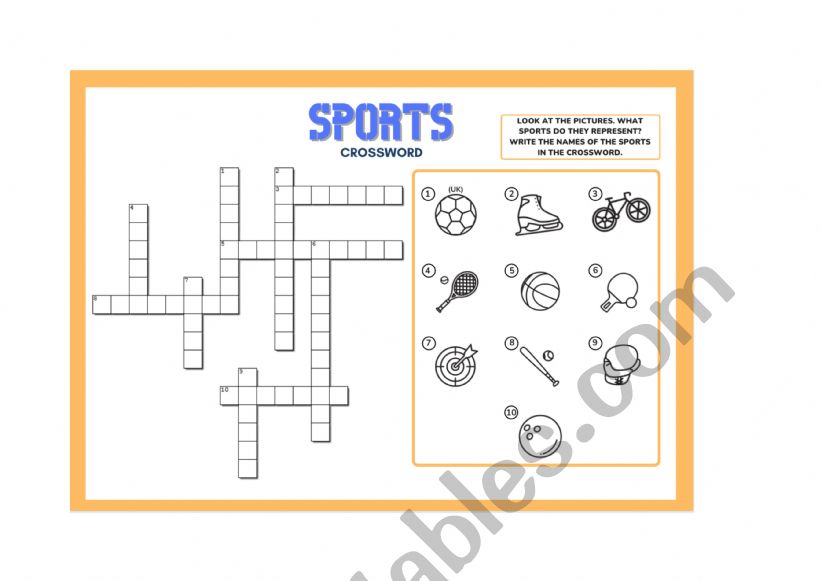 crossword about sport worksheet
