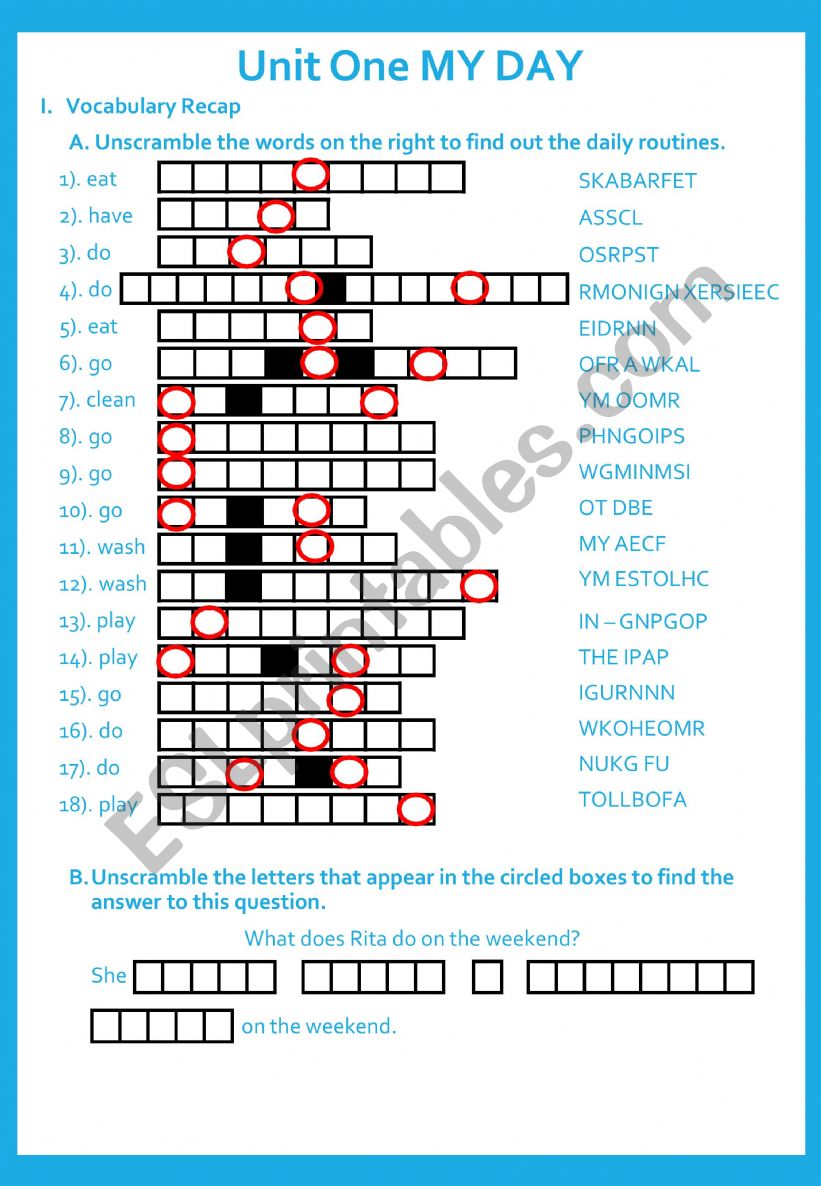 Daily Activities Worksheet worksheet