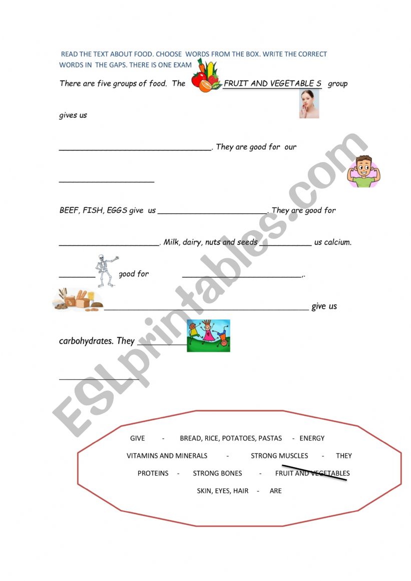 food groups worksheet