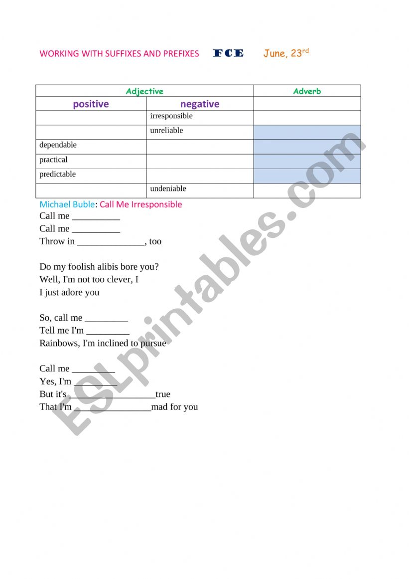 working with prefixes and suffexes