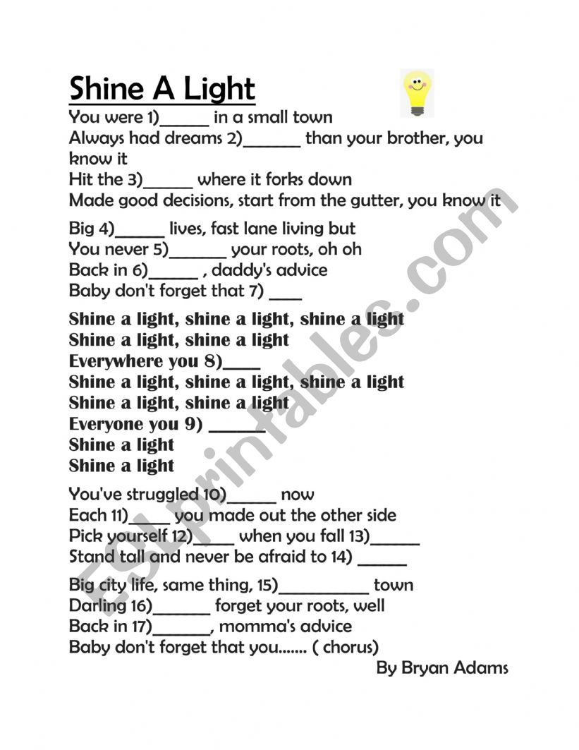 Shina a light- Bryan Adams worksheet