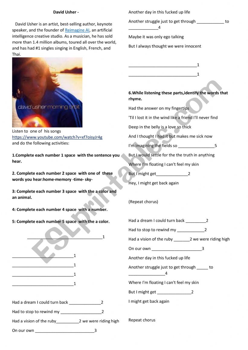 How are you.David Usher worksheet