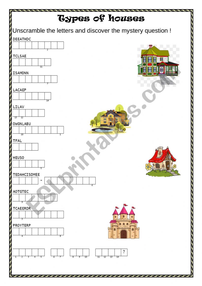 Types of Houses worksheet