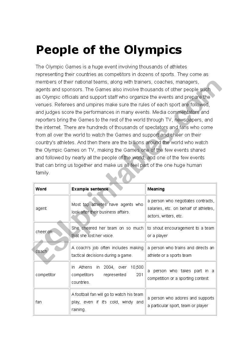 Information About Olympics worksheet