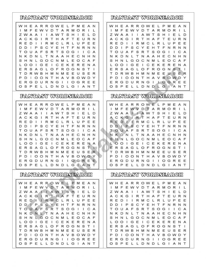 WORDSEARCH AND UNSCRAMBLE FANTASY LITERATURE