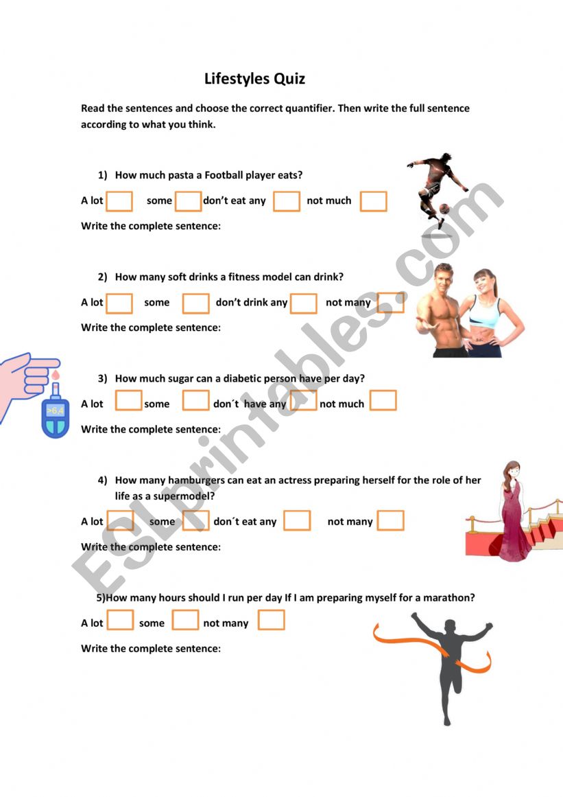 Lifestyles and quantifiers worksheet