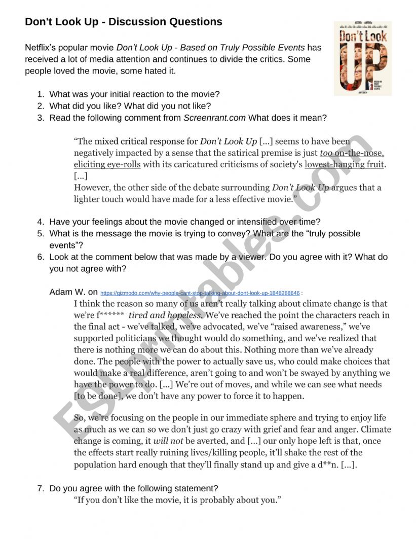 Don�t Look Up  worksheet