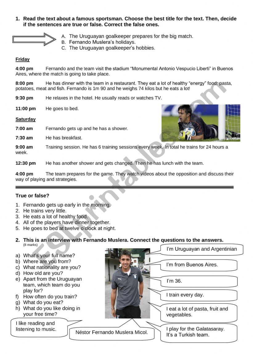 Fernando Muslera´s routine worksheet