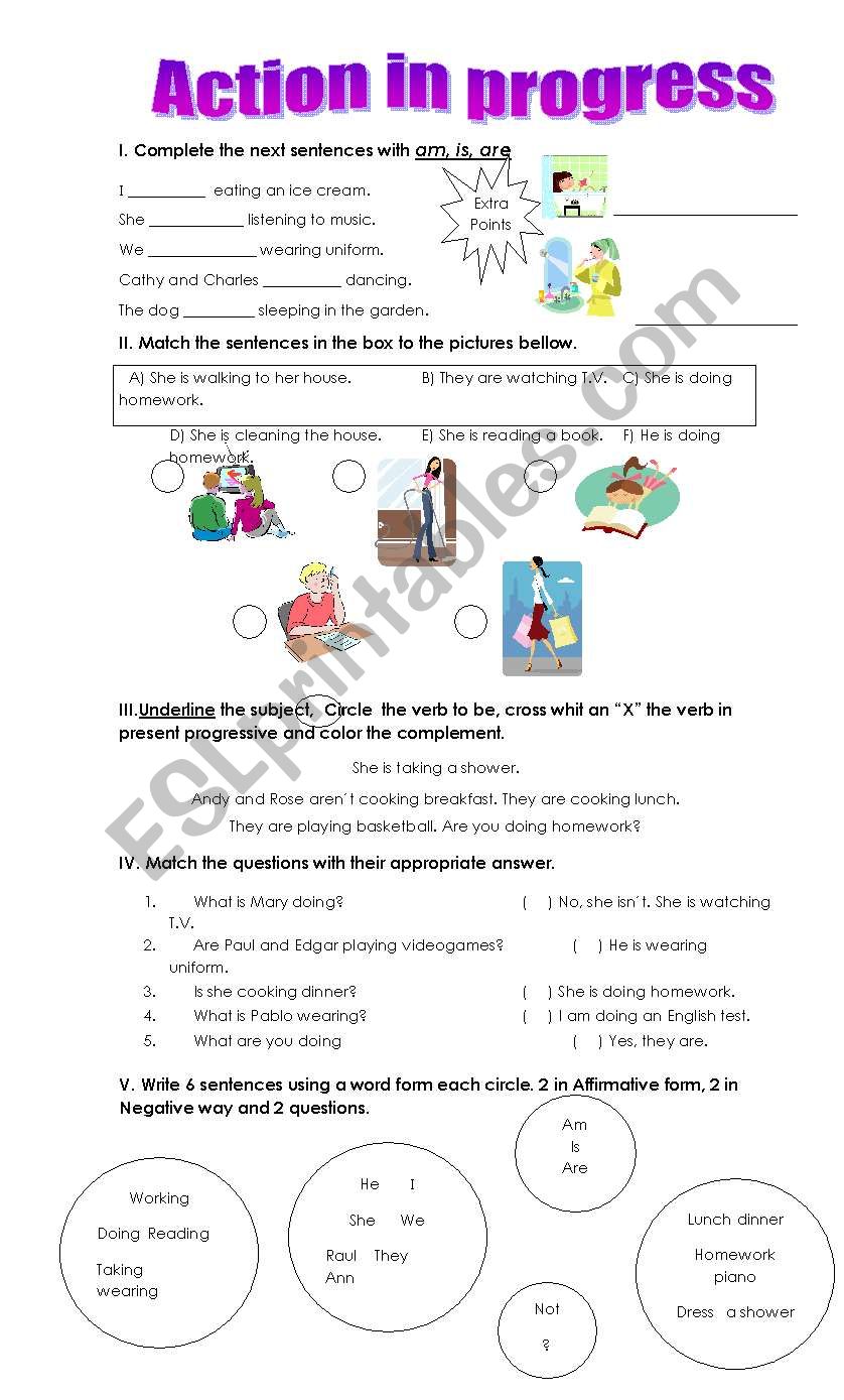 Action in progress (ing) worksheet