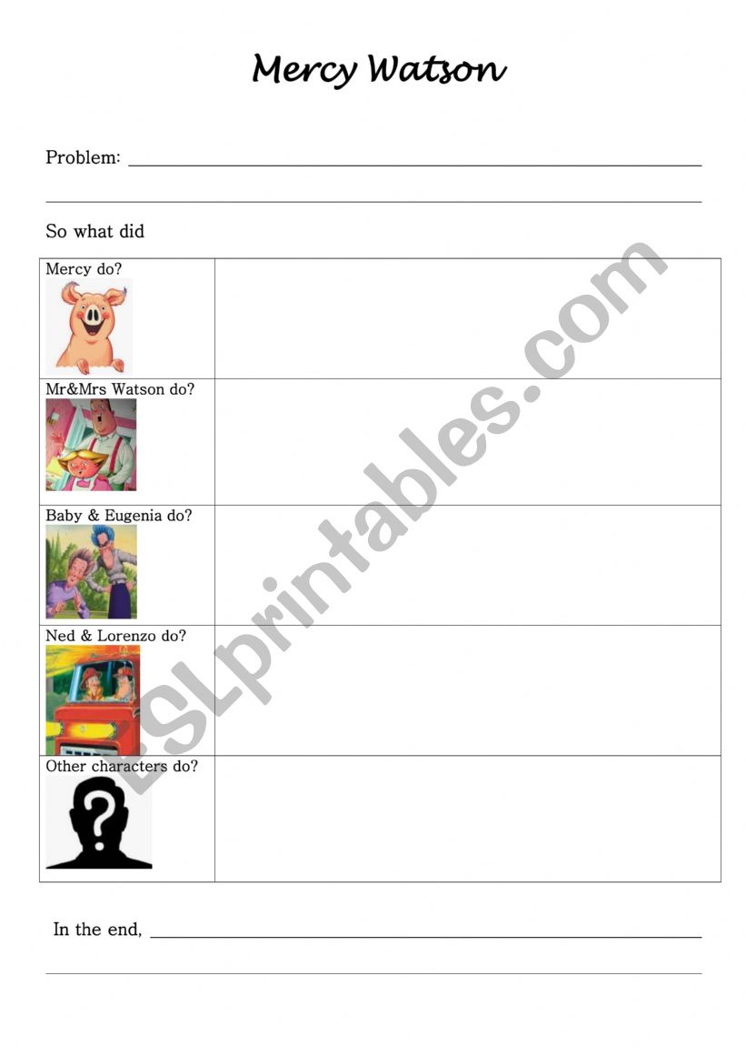 Mercy Watson story worksheet worksheet