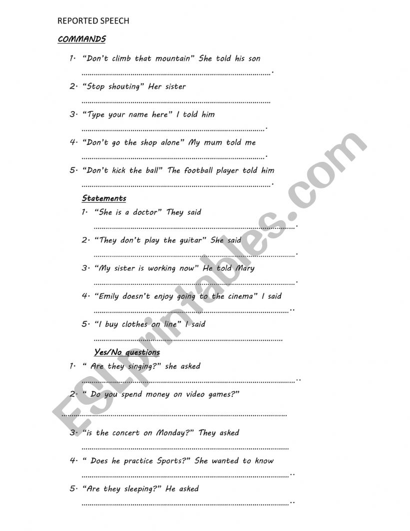 Reported speech worksheet