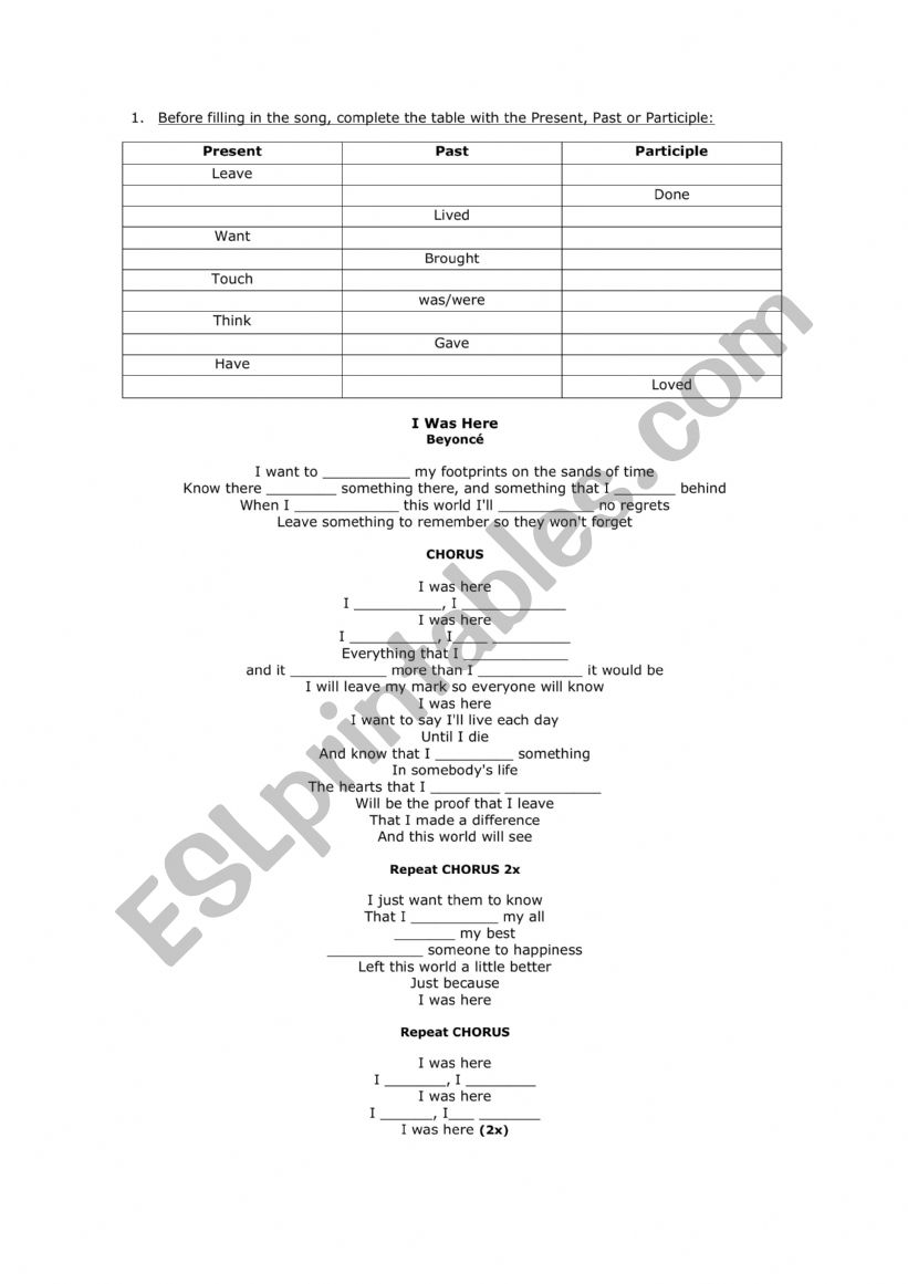Beyonc worksheet