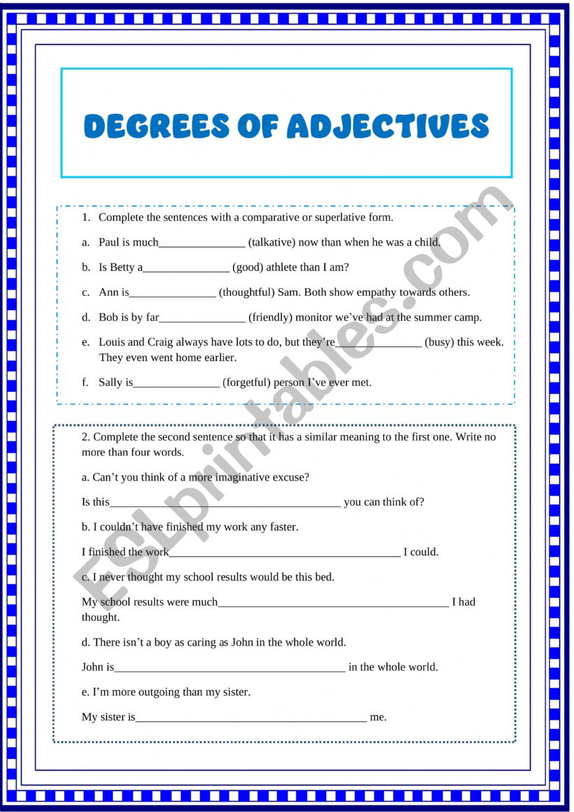 Degrees of Adjectives worksheet