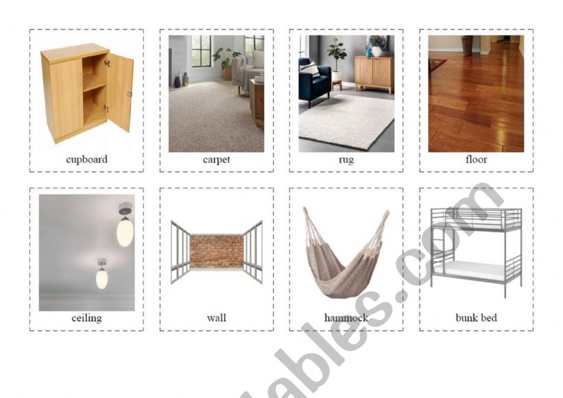 Furniture flashcards worksheet