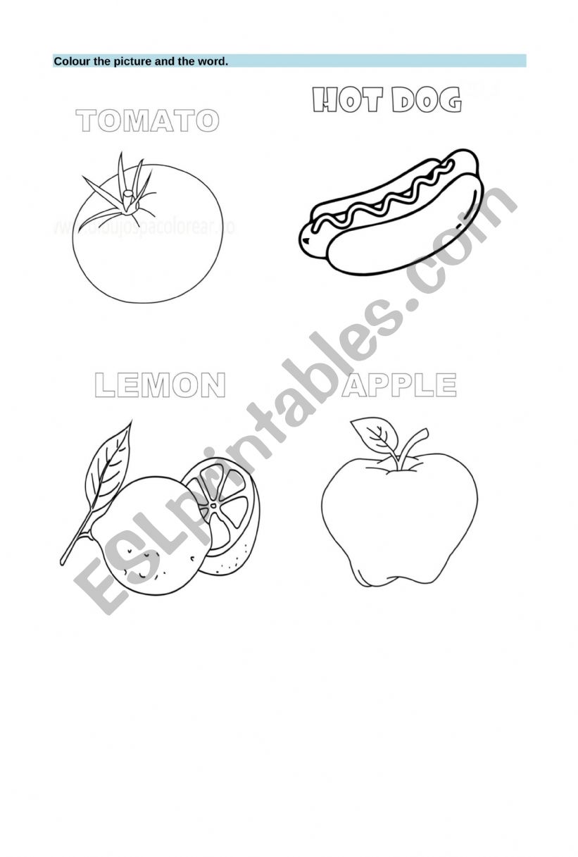 Food and colors worksheet