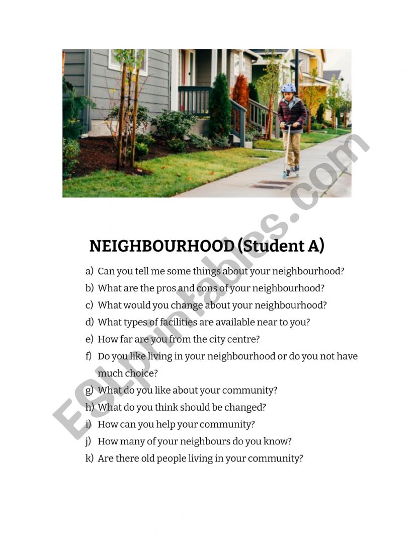 Neighbourhood worksheet