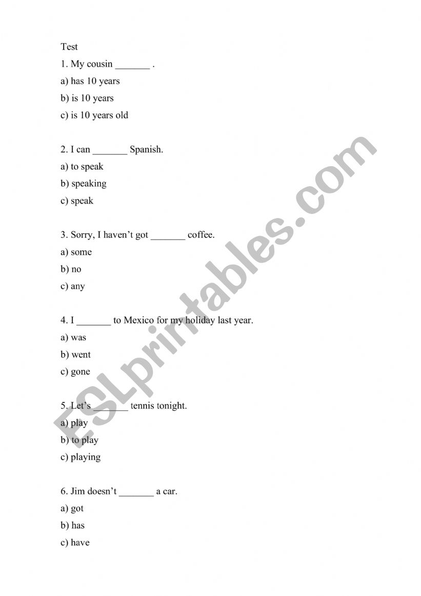 Test for A2-B1 students worksheet