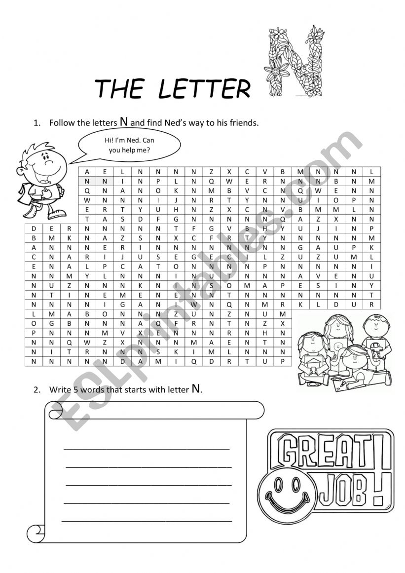 Phonics letter N alphabet (letter N recognition and N words)