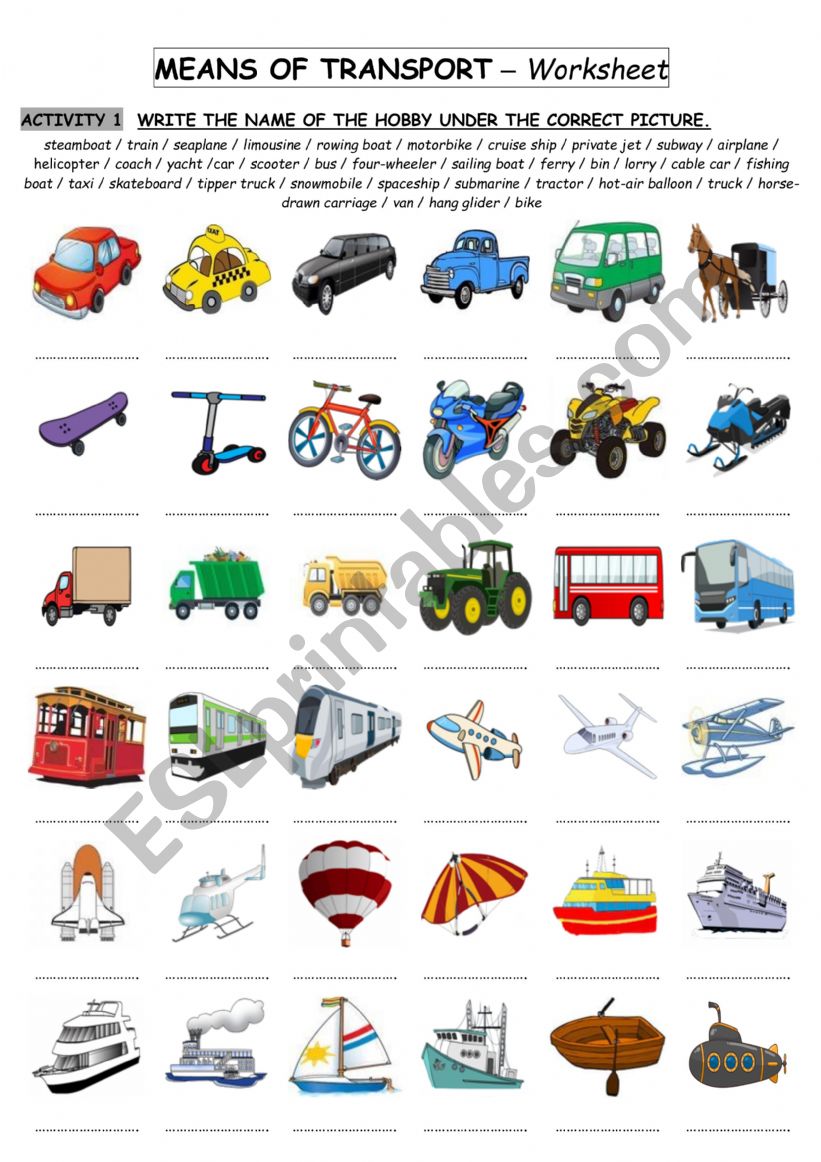 Means of Transportation: English ESL worksheets pdf & doc
