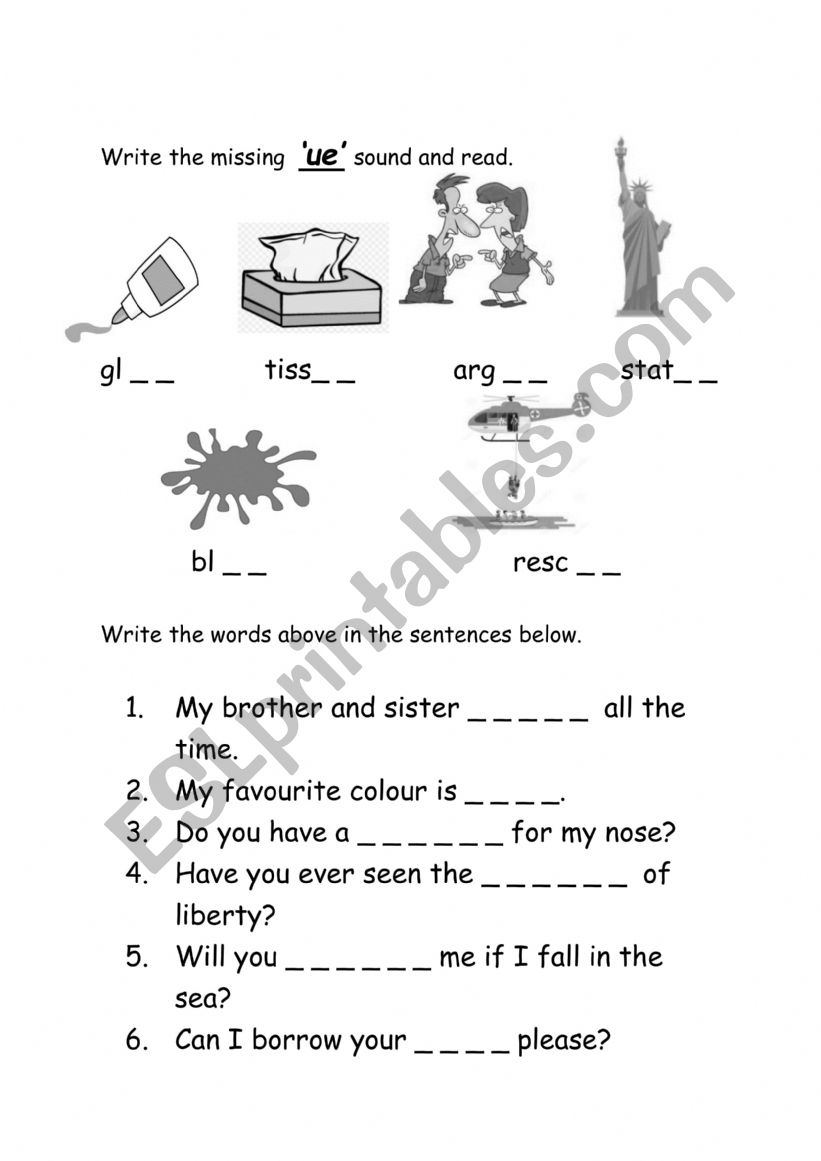 Phonics worksheet sound ue worksheet