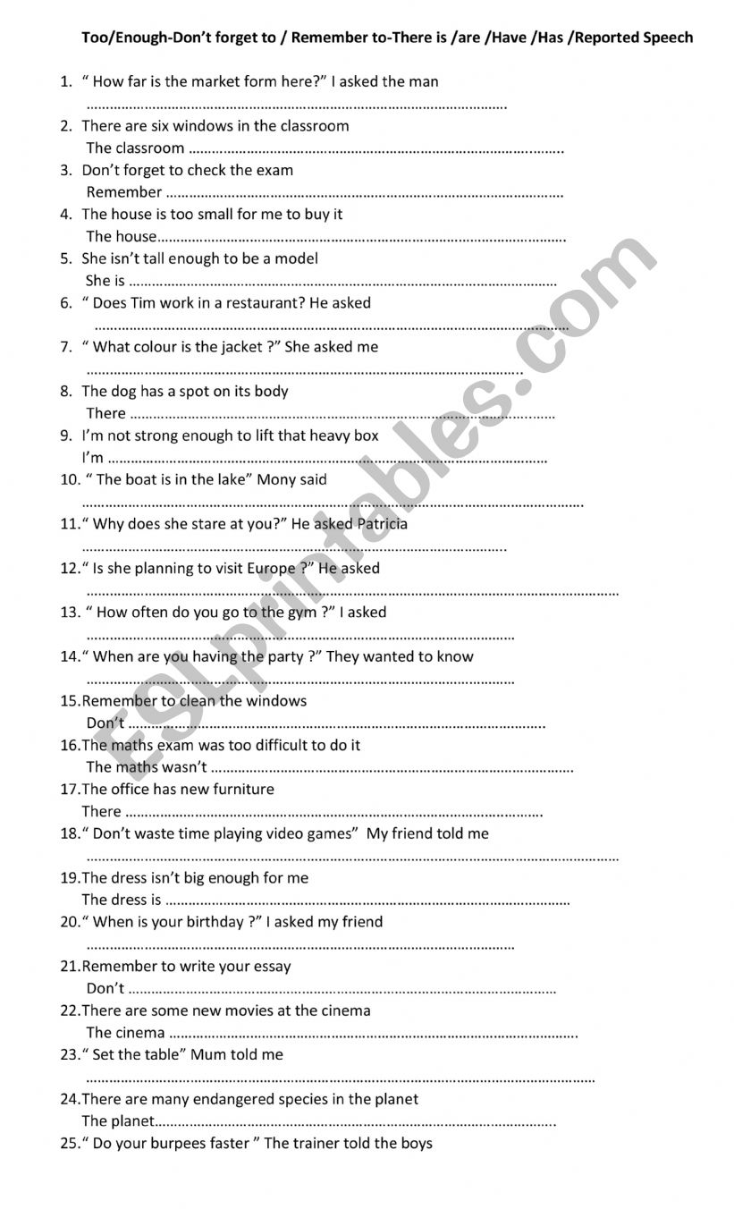 Sentence transformation worksheet