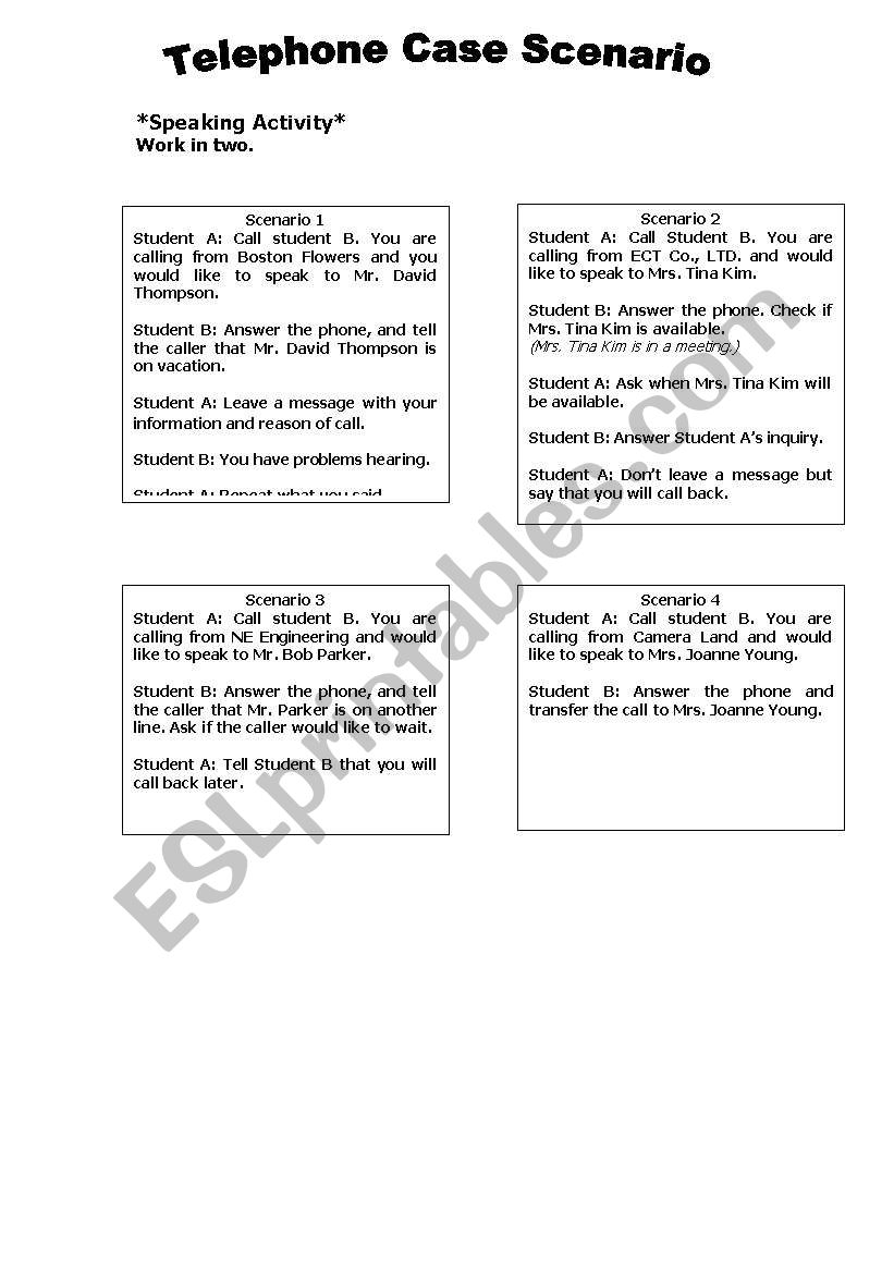 Telephone Case Scenario worksheet