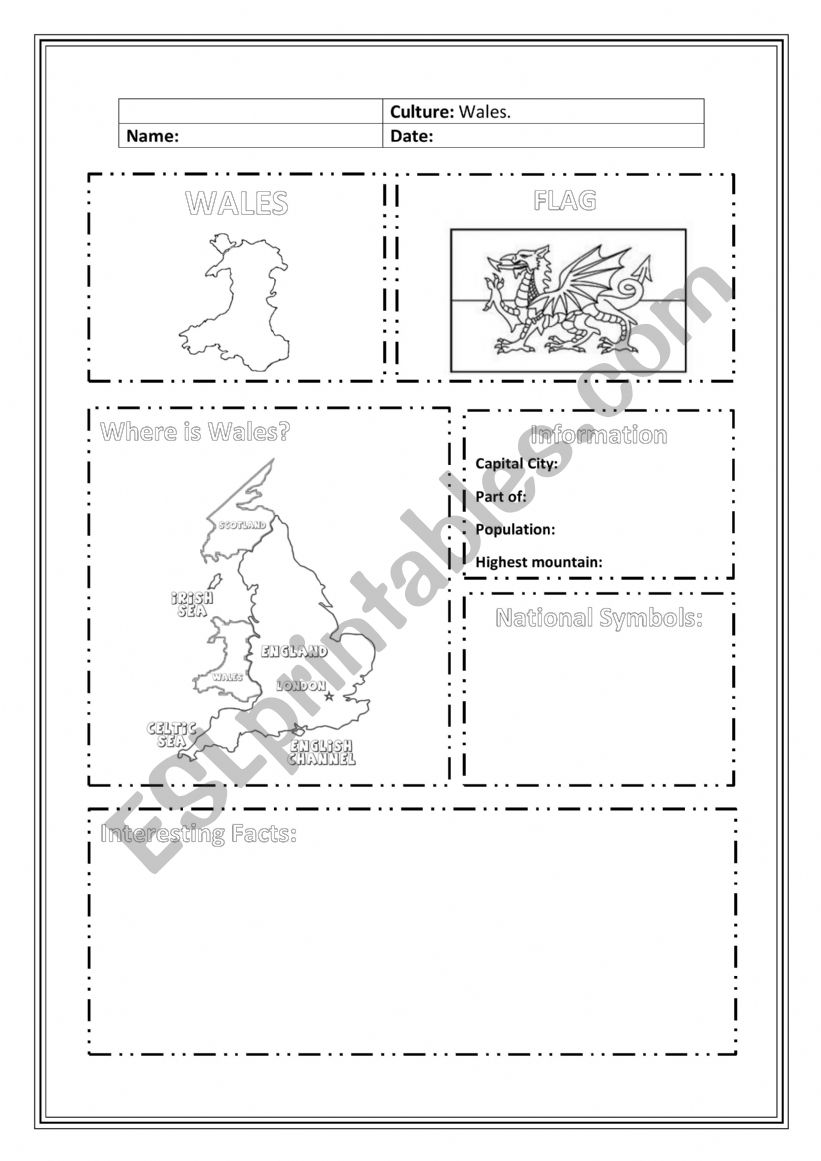 Wales Worksheet worksheet