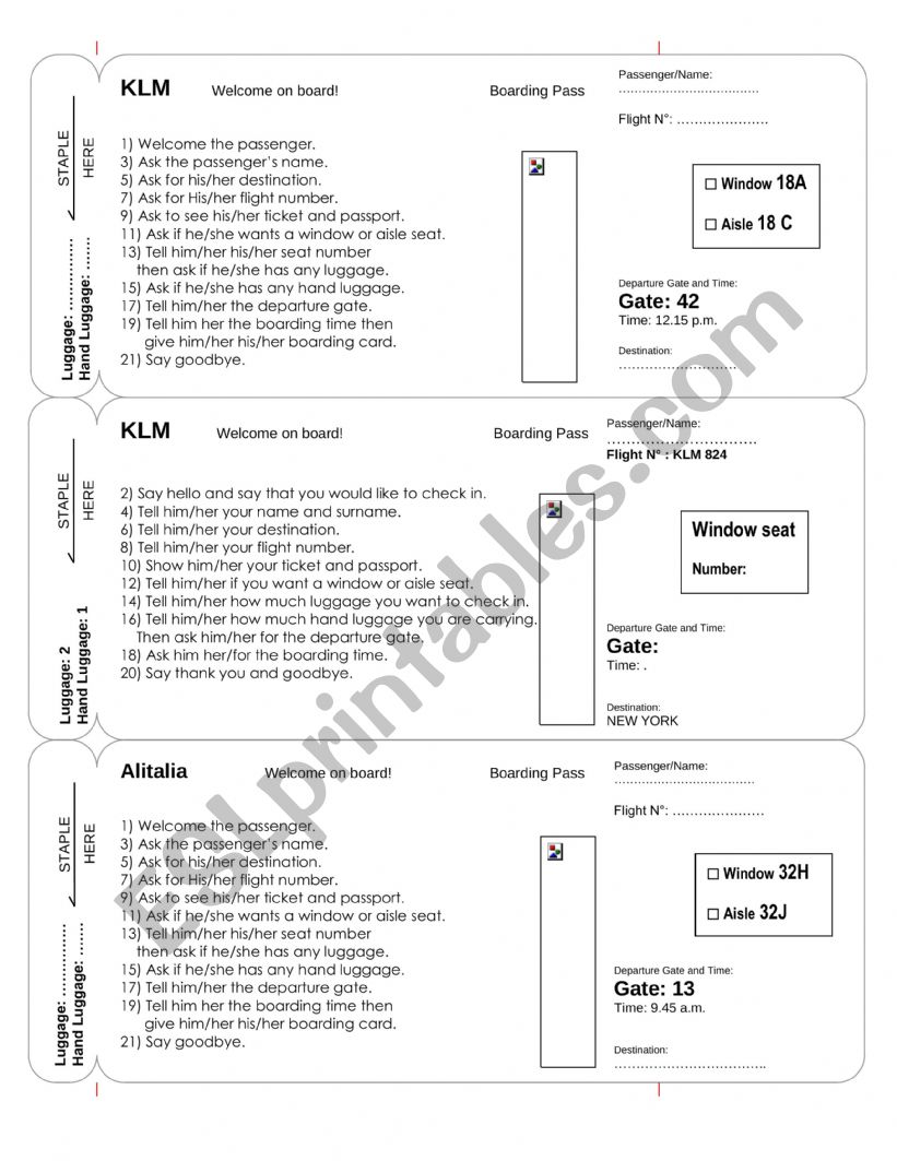 at the airport role play worksheet