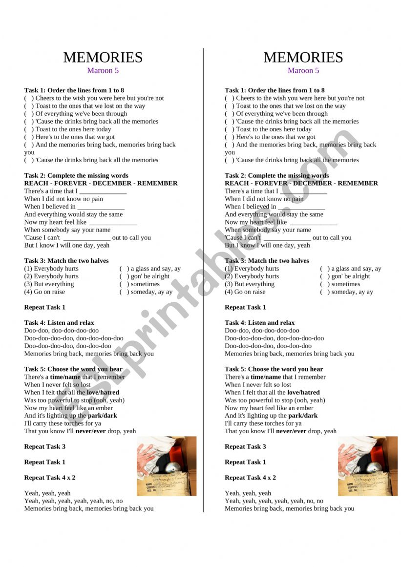 Song: Memories worksheet