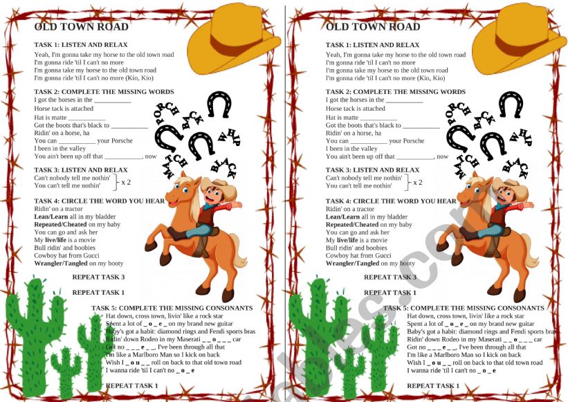 Song: Old Town Road worksheet