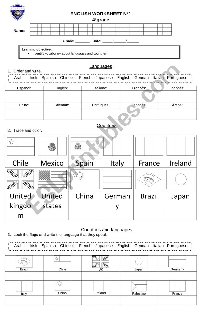 Countries and languages worksheet