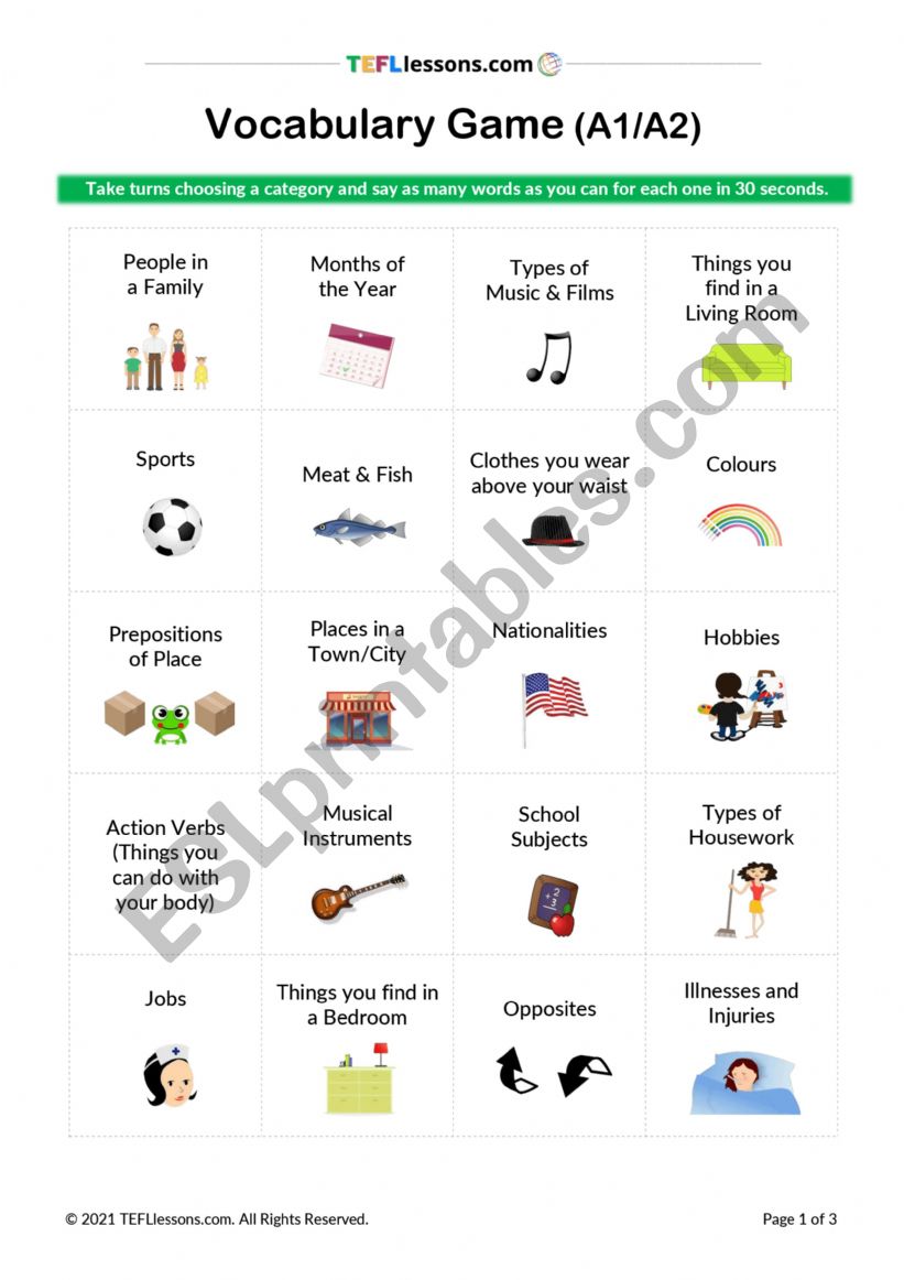 Vocabulary Game worksheet