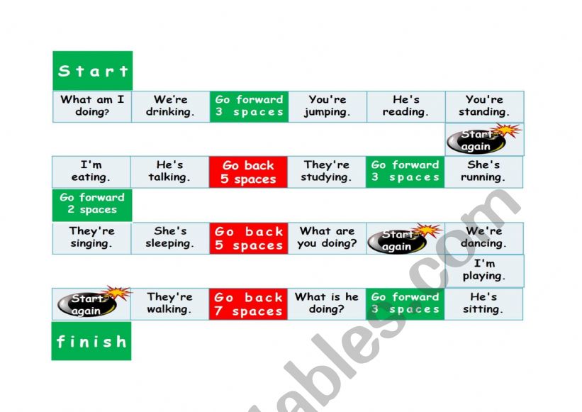 present continuous verbs race game