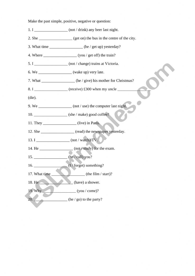 Past simple  worksheet