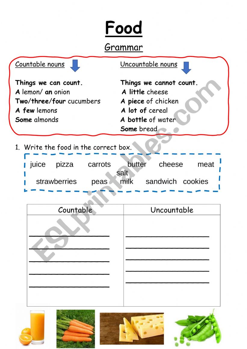 Countable and uncountable worksheet