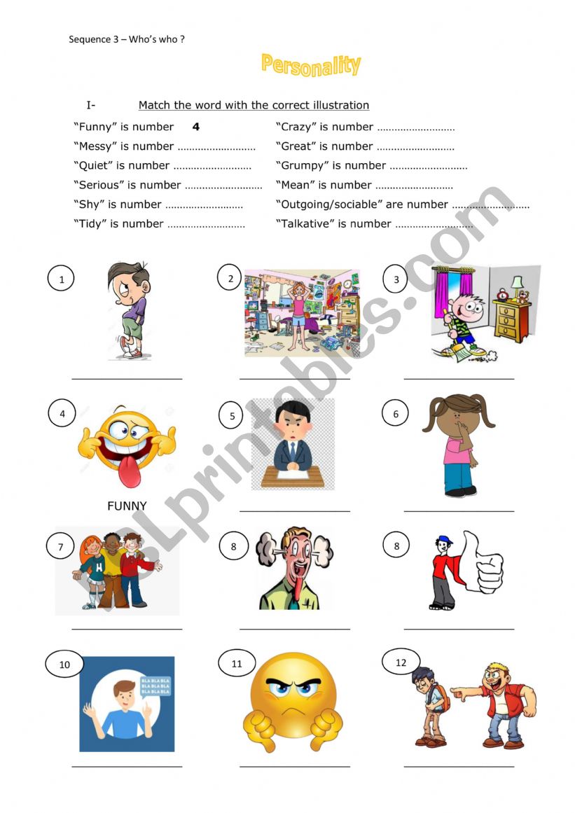 Personality worksheet