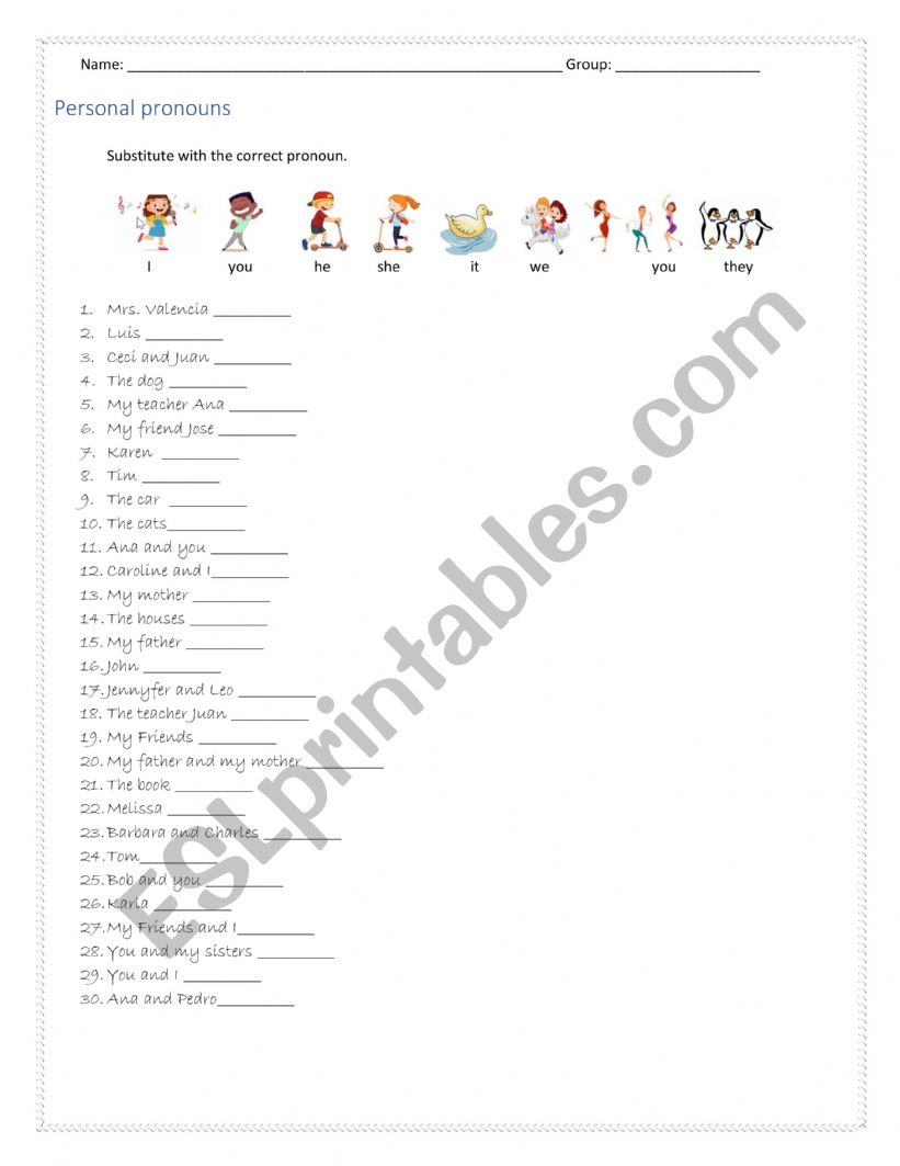 Subject pronouns worksheet