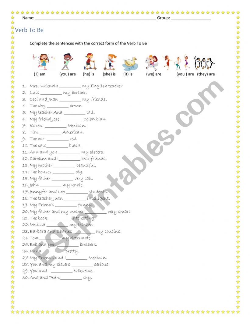 Verb to be  worksheet