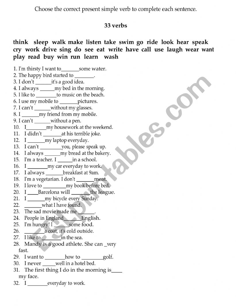  Present simple gap filler  worksheet