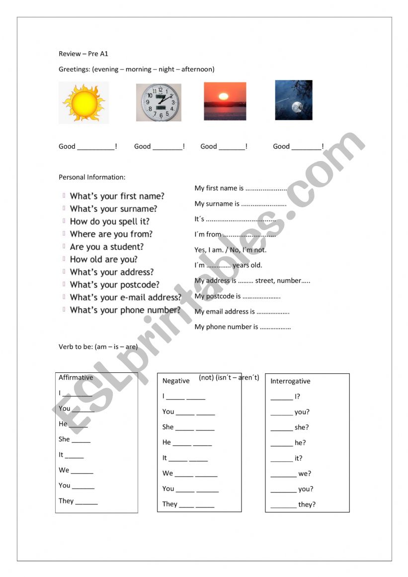 Review for beginners worksheet