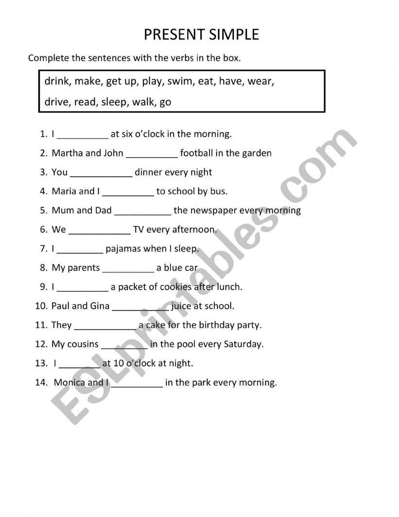 PRESENT SIMPLE worksheet