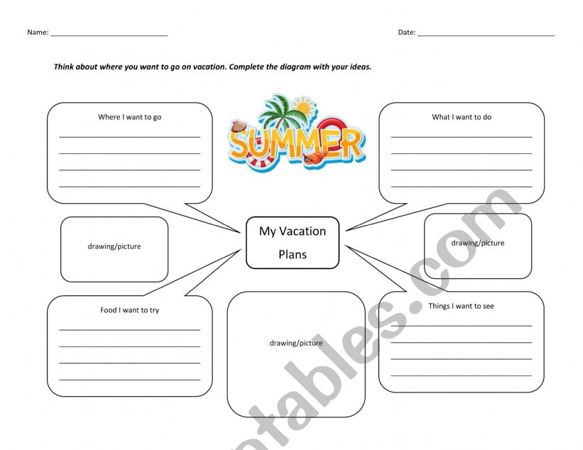 Summer Vacation Plans  worksheet