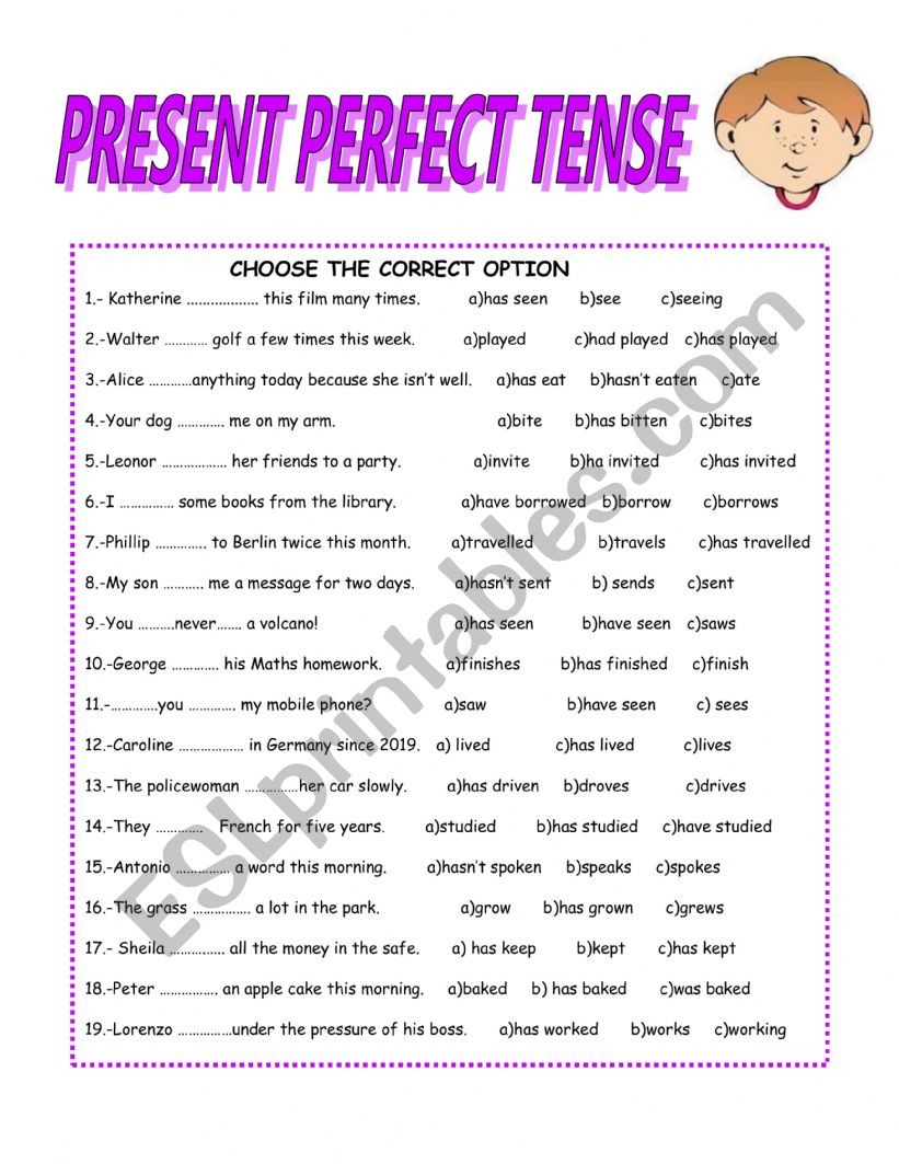 PRESENT PERFECT TENSE worksheet