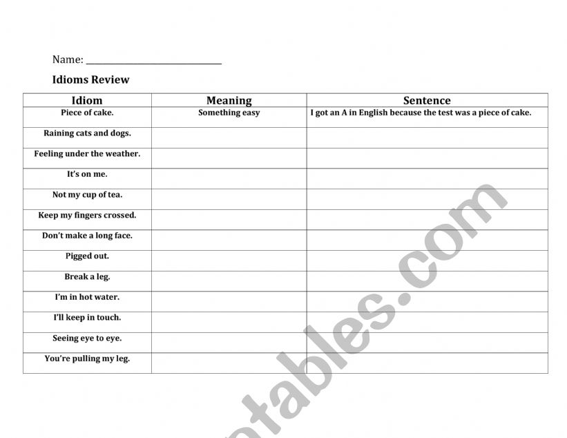 Idioms worksheet