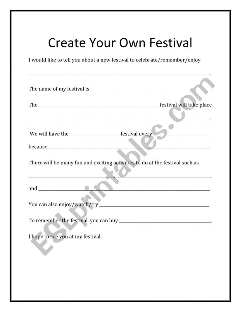 Create a Festival worksheet
