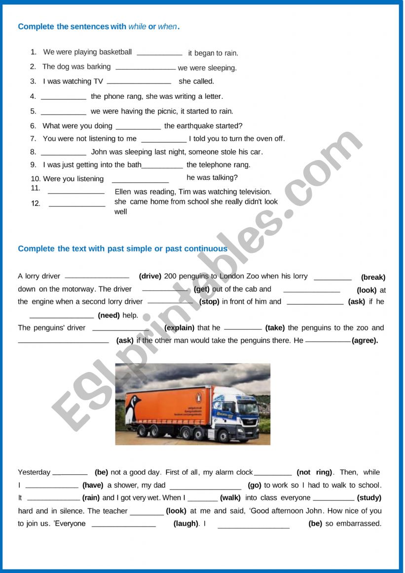 Past simple, past continuous worksheet